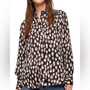 Topshop fingerprint abstract satin blouse in black